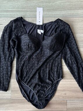 Emanuel Ungaro Lingeria Vintage Black Lace Long Sleeve Bodysuit Size Large